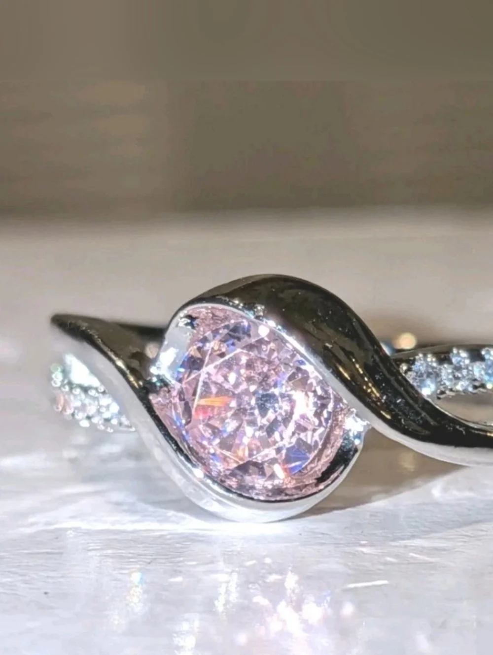 2Ct Round Cut Lab Created Pink Sapphire Minimalist Ring 14K White Gold Plated